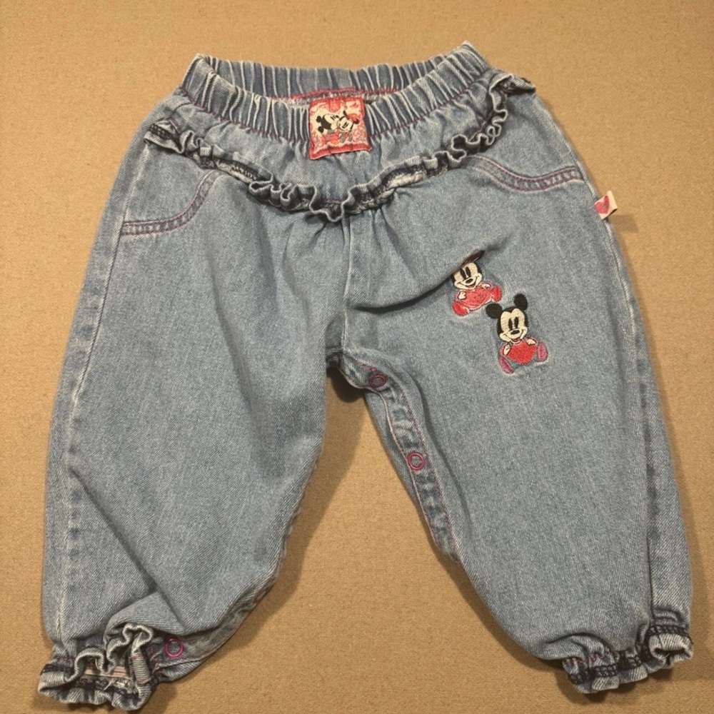 Disney Baby Light Blue Denim Mickey Mouse Jogger Pants 18months girls vintage 97